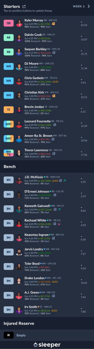 FantasyRoster's tweet photo. @nickercolano Went with two drastic different draft strategies in league 41/League 18 @ the 1.6/1.9 https://t.co/sDaCYgj6r7