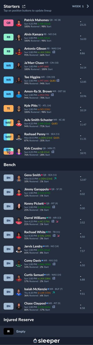 FantasyRoster's tweet photo. @nickercolano Went with two drastic different draft strategies in league 41/League 18 @ the 1.6/1.9 https://t.co/sDaCYgj6r7