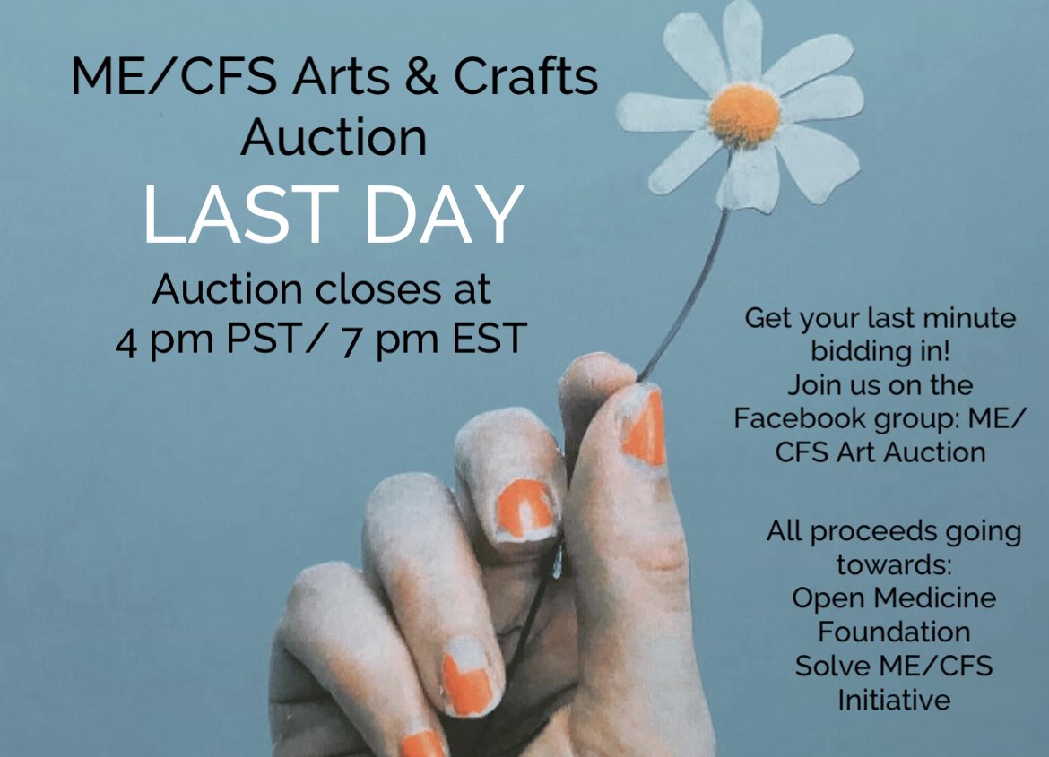 CBaltais's tweet photo. Today is the LAST DAY of the ME/CFS Arts & Crafts Auction! (closes at 4 pm PST/7pm EST). Be sure to join the Facebook group ME/CFS Art
Auction to place any last minute bids!All proceeds going to @OpenMedF and @PIzSolveCFS
#mecfsartauction #MECES
#fundraiserevent #longcovid #endME https://t.co/o1wbBbF2Cn