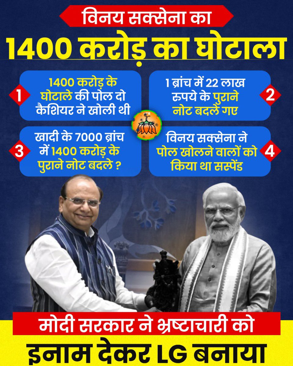 SanjayAzadSln's tweet photo. खादी की 7000 ब्रांच से 1400 करोड़ की लूट।
तो क्या LG विनय सक्सेना
L = Loot G = Gang चलाते थे?
#LG_Saxena_Chor_Hai https://t.co/tdbeqigVI6