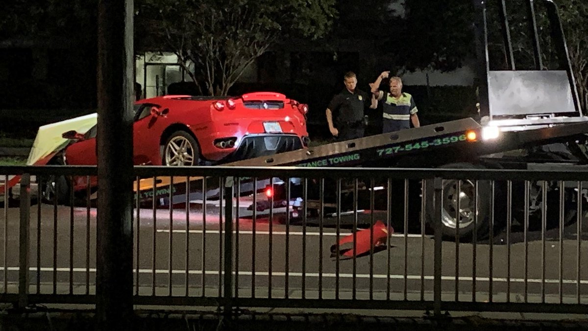 BN9's tweet photo. DEADLY CRASH: Two people were killed and two others injured overnight in a crash involving a Ferrari that authorities said was speeding. The Ferrari crossed the center line and crashed head-on into another vehicle. Two people in the Ferrari were killed. https://t.co/os9uAfL4KJ