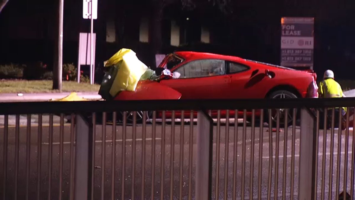 BN9's tweet photo. DEADLY CRASH: Two people were killed and two others injured overnight in a crash involving a Ferrari that authorities said was speeding. The Ferrari crossed the center line and crashed head-on into another vehicle. Two people in the Ferrari were killed. https://t.co/os9uAfL4KJ