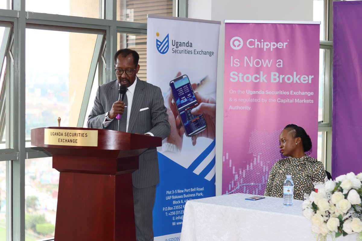 USEUganda's tweet photo. First on behalf of the @UseUganda Board, I would like to welcome Chipper Technologies as a partner of the Exchange, a partner of other existing market participants & a partner of our investing community.
-Mr. Richard Byarugaba, Chairman USE Board.
#ChipperAdmission #ChipperxUSE https://t.co/uA2eub2lLk