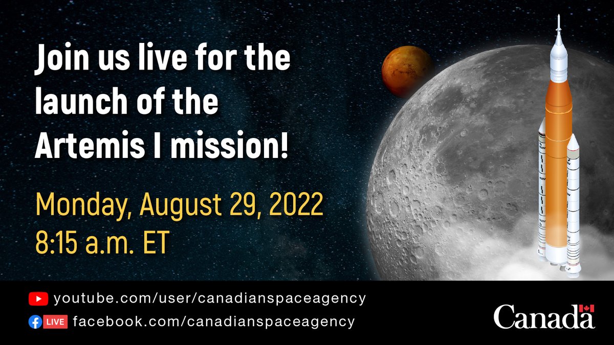 REMINDER – We’ll be live at 8:15 a.m. ET for the launch of the #Artemis I mission to the Moon. youtube.com/canadianspacea…