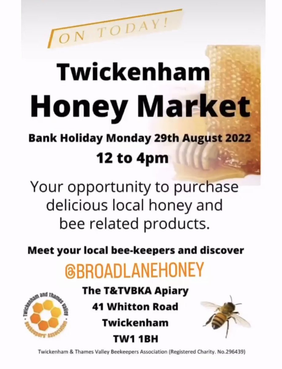 It’s today.
The Twickenham Honey Market.
And #BroadLaneHoney will be there, available to buy!