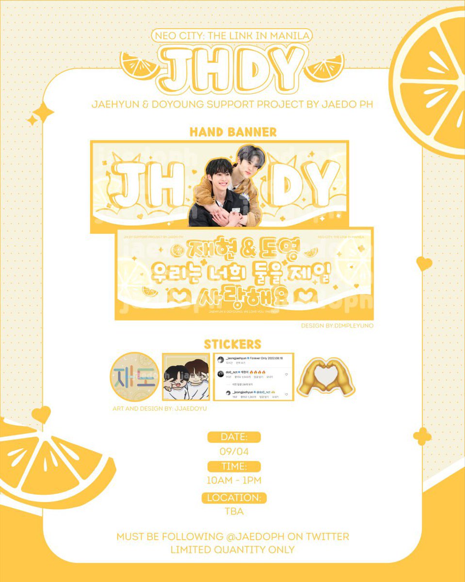 jaedoph's tweet photo. To Jaehyun and Doyoung that we love the most — @jaedoph’s Giveaway for #NCT127TheLinkinManila

1 set includes —
• Team Concert:
Jaedo Banner x1
Stickers x4

• Team Labas:
Random Jaedo PC x1
Stickers x4

We hope to see you there, Jaedoists! 🫶🏼
#jaedo #재도 https://t.co/VxgmqcP11F