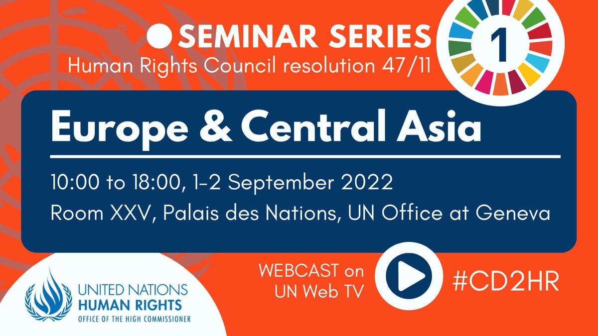 UN_HRC's tweet photo. Sign up for a @UNHumanRights seminar series on how #development can contribute to the enjoyment of all #HumanRights, discuss good practices and identify gaps + challenges.

1⃣: Europe &amp; Central Asia
🗓️ 1-2 September 2022
REGISTER  ▶  https://t.co/BKwdmM6b4H

#CD4HR #Agenda2030 https://t.co/3mhL4jO3AQ
