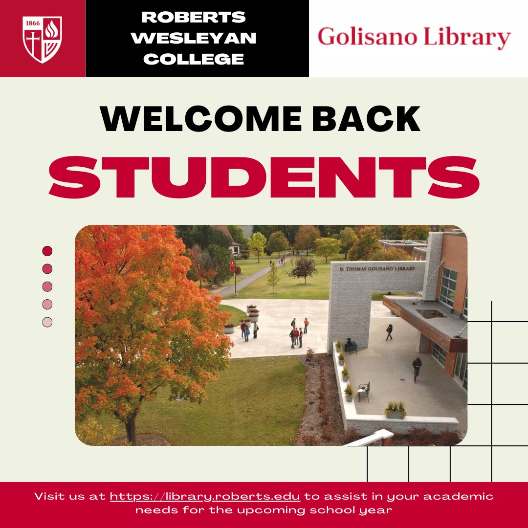 GolisanoLibrary's tweet photo. Welcome back! We are so excited to have everyone back on campus! Our team at Golisano Library is looking forward to another great school year. Visit us in person or online at https://t.co/cSz8oRTZxX to assist in your academic needs for the upcoming school year😊
#golisanolibrary https://t.co/yxHukuunsU