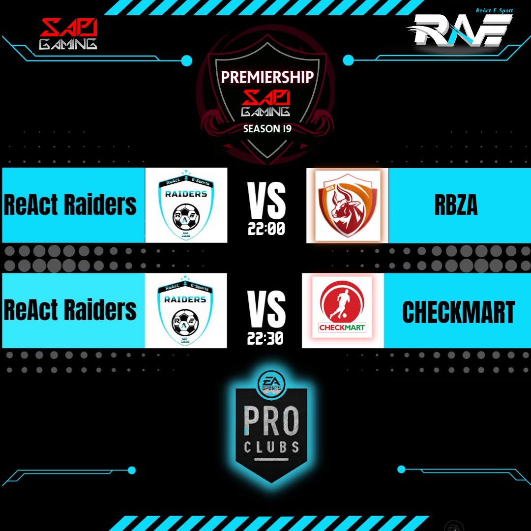 Another <a href="/SAProClub/">SA Pro Club League</a> gameweek begins......
We hoping <a href="/RBZAeSports/">RBZA eSports</a> don't show up with their wings and <a href="/checkmarts/">SAPL CheckMarts</a> close shop early......