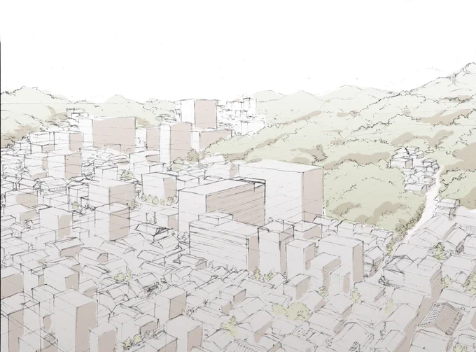 県庁所在地ではない田舎の盆地にあるような地方都市の街並みみたいなのとか 