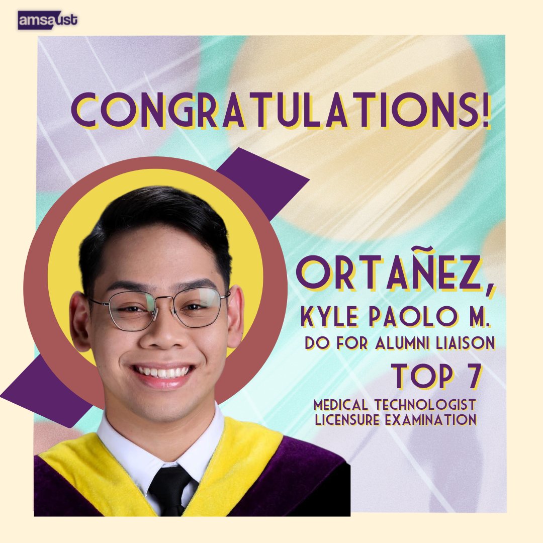 amsaustofficial's tweet photo. A special mention is given to Kyle Paolo Ortañez, our DO for Alumni Liaison for achieving the TOP 7 spot on the exam!
#AMSAUST
#AMSAmazing
#AMSAUST2223
#ExploringNewWorldswithAMSAUST https://t.co/ELJQTQ63Tt