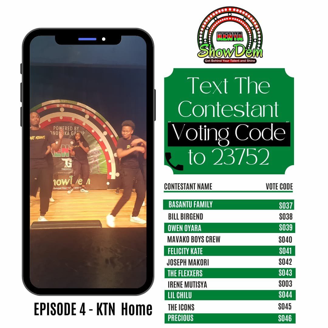UKTalentTrain1's tweet photo. The only way your favourite contestants will have a chance to stay in the show is if you vote for them!
 
Get on your phone and text their vote code to 23752!
 
#ShowDemKenya #UKTT #TeenTalentCompetition #Vote https://t.co/xCL4e0obSR
