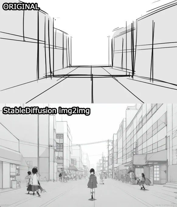 #stablediffusion 画像をベースに画像を生成させるimg2img方式での背景作画テスト。 