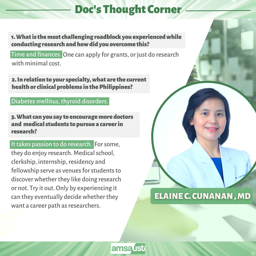 amsaustofficial's tweet photo. 💫“It takes passion to do research” ~Prof. Elaine Cunanan, MD💫 SCOREsearcher of the Month (August 2022) 💛🐯

#SCOREsearcher
#DoctorOfTheMonth
#SCORExVPDP
#CunananAugust2022

[1] doi: 10.4038/seajme.v14i1.234
[2] doi: 10.1016/j.deman.2022.100082
[3] doi: 10.15605/jafes.034.02.04 https://t.co/OLc3POUwIE