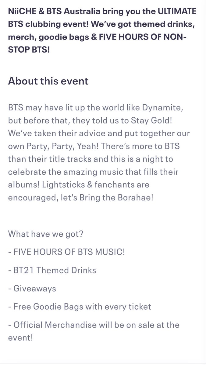 just_a_saeu7's tweet photo. #Melbourne #BTSARMY if you interested there is an event next month!! 🤩💜💜💜 @bts_aus @bts_melbourne @btsmelbevents
@BTS_Melb
B-Side BTS for Melb ARMYs to enjoy 5hrs of non-stop Bangtan bops! Ticket avail now-refer to below link!
https://t.co/toAhdLySS2
#BTS #B_Side_BTS https://t.co/0ouZ0zmcBs