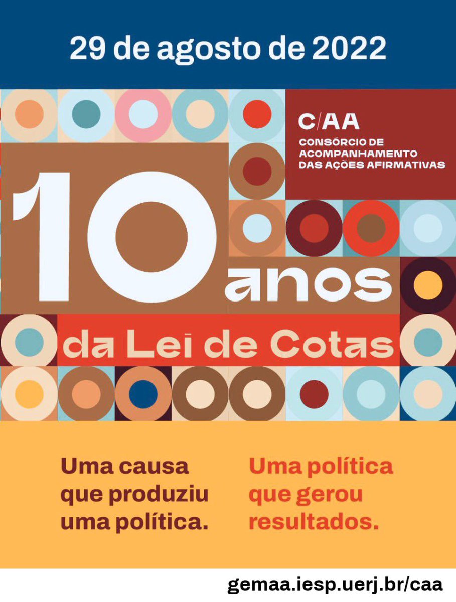 gemaa.iesp.uerj.br/cartilha/carti…

No dia 29/8/2022, celebramos a primeira década de uma das políticas públicas mais bem sucedidas da história recente do Brasil: a Lei de Cotas Sociais e Raciais no Ensino Superior.

+