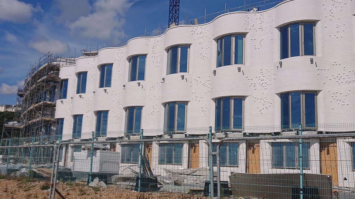 Folkestones newest sea front development, first instalment is nearly ready. White tile waves, this building is right down on the beach, best view ever. Looks better than I thought it would 😊
