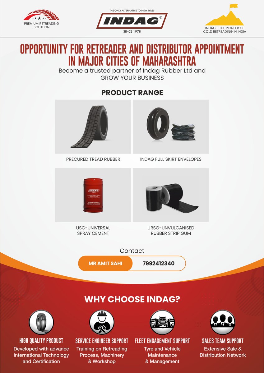IndagRubber's tweet photo. Indag Rubber is on the lookout for new #distributors &amp; #retreaders in major cities of Maharashtra 

#tyrerecycling #freight #trucking #trucktyres #trucks #TruckBusiness #truckbus #logistics #logisticsmanagement #logisticssolutions #tires #tyre #freight #truck #drivers #fleet https://t.co/7JjffR0SGA