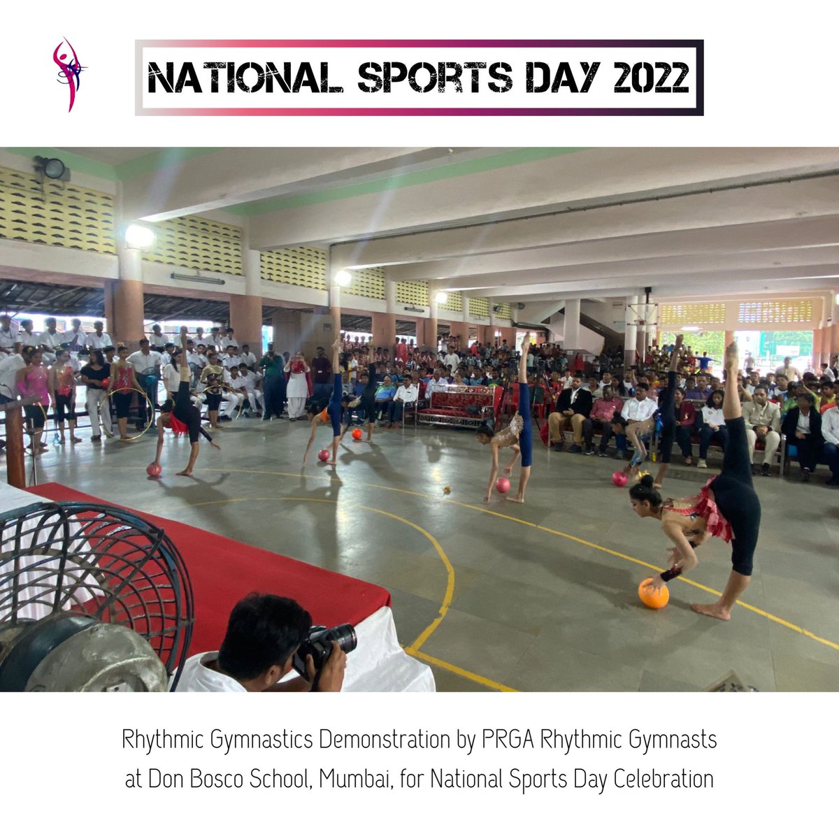 PremierRhythmic's tweet photo. PRGA Chief Coach, Int. Judge Varsha Upadhye and PRGA International Rhythmic Gymnasts were felicitated by Mr. Girish Mahajan - Minister of Sports and Youth Welfare, Maharashtra State, on the occasion of #NationalSportsDay 2022 celebration at Don Bosco School Mumbai https://t.co/JSetYbvvY7