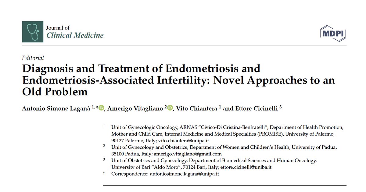 "Diagnosis and Treatment of Endometriosis and Endometriosis-Associated Infertility: Novel Approaches to an Old Problem", just published in the <a href="/JCM_MDPI/">JCM MDPI</a>  (Impact Factor: 4.964) by <a href="/MDPIOpenAccess/">MDPI</a>!

pubmed.ncbi.nlm.nih.gov/35807199/

#endometriosis #infertility #research #bestpractice