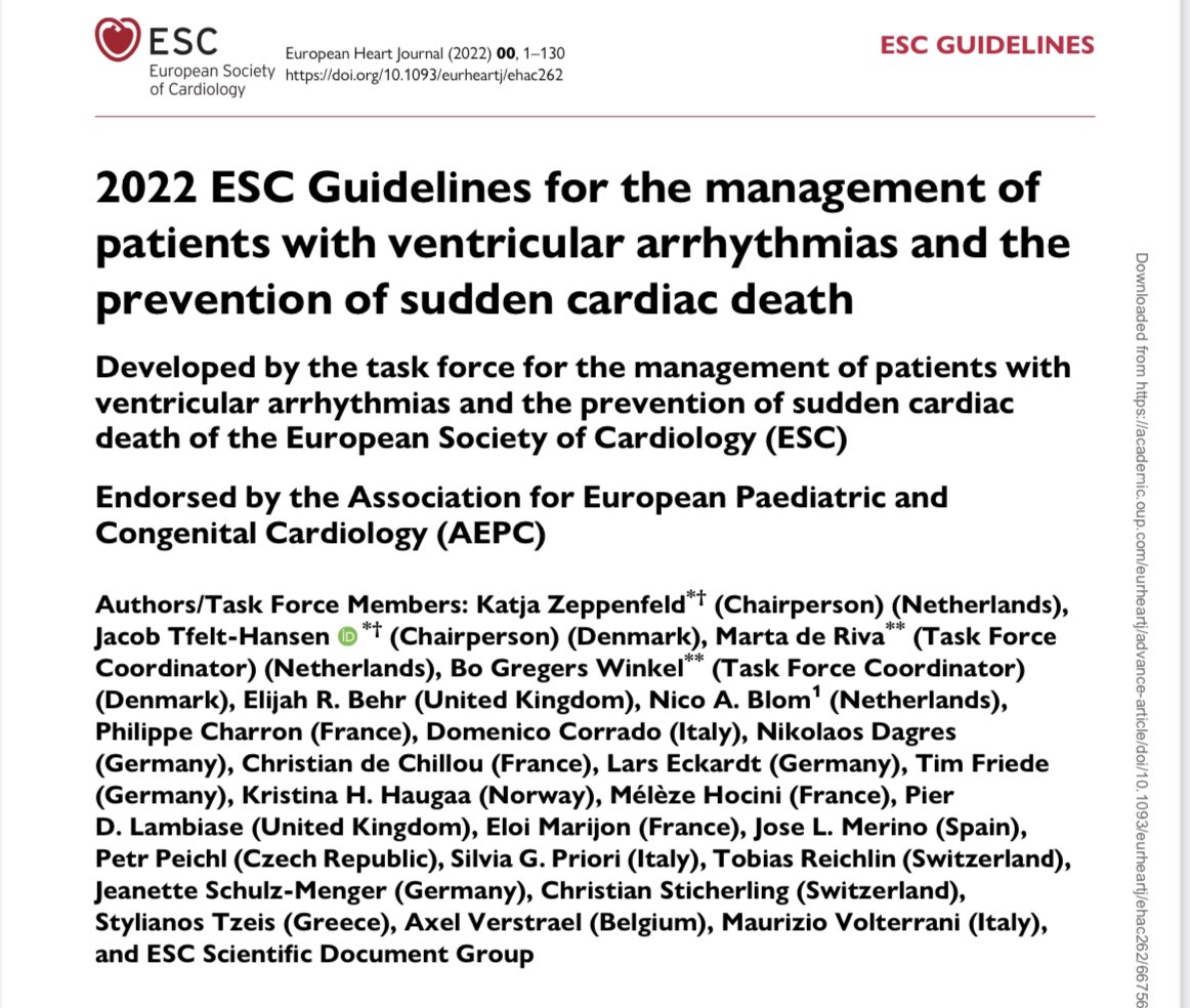 New ESC guidelines fir management of VA and prevention of SCD are out. I am very proud to be a member of task force. @ESCCongress2022