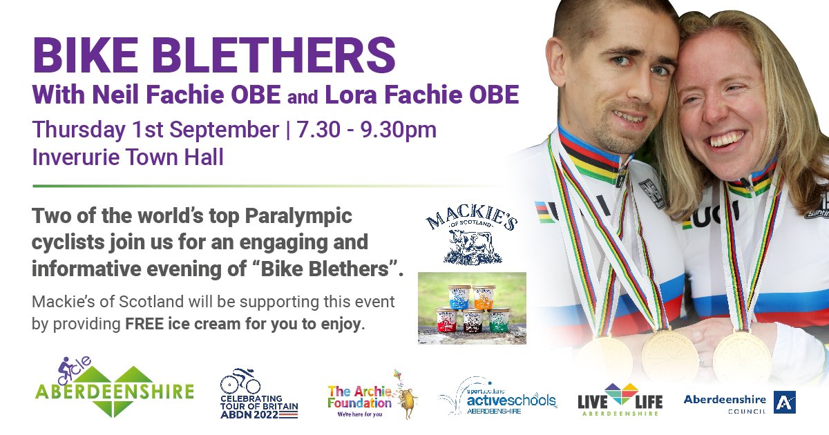Fancy a free night out?

If you’re in Aberdeen or the Shire on Thursday evening, why not join <a href="/loraturnham/">Lora Fachie OBE</a> &amp; I?

During the Bike Blethers event in Inverurie we’ll share a few of our stories and give you the chance to ask us anything.

Sign up here:
aberdeenshire.spydus.co.uk/cgi-bin/spydus…