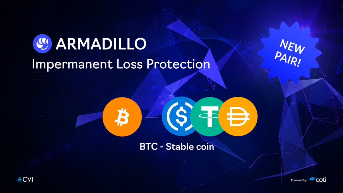 We are excited to announce that as of today we are protecting a new pair: #BTC - DAI/USDT/USDC!

Those who are providing liquidity to the #Bitcoin - Stablecoin LPs are now able to protect themselves against Impermanent Loss

Protect yourself 👉 Armadillo.is

#Armadillo