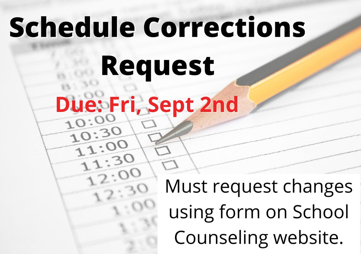 ParkwoodHSNC's tweet photo. Schedule corrections must be requested on the google form on the counselig website under Counseling Center Announcements. The deadline to request a correction is September 2nd. @AGHoulihan @UCPSNC #WelcomeBackPack https://t.co/kC7RNQRTRB