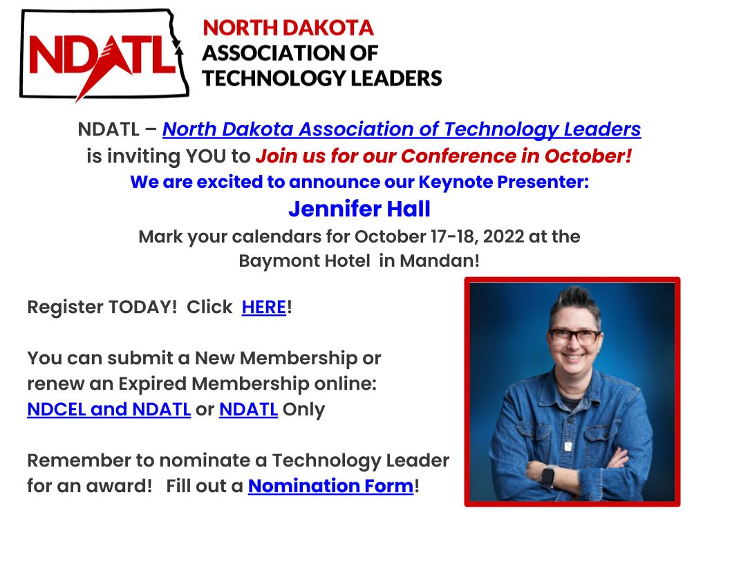 Register today to learn, share and connect with other Technology Leaders across the state!  NDATL Annual Conference 2022! #NDTechLeaders <a href="/apsitjen/">Jen Hall, NBCT</a> sites.google.com/view/nd-associ…
