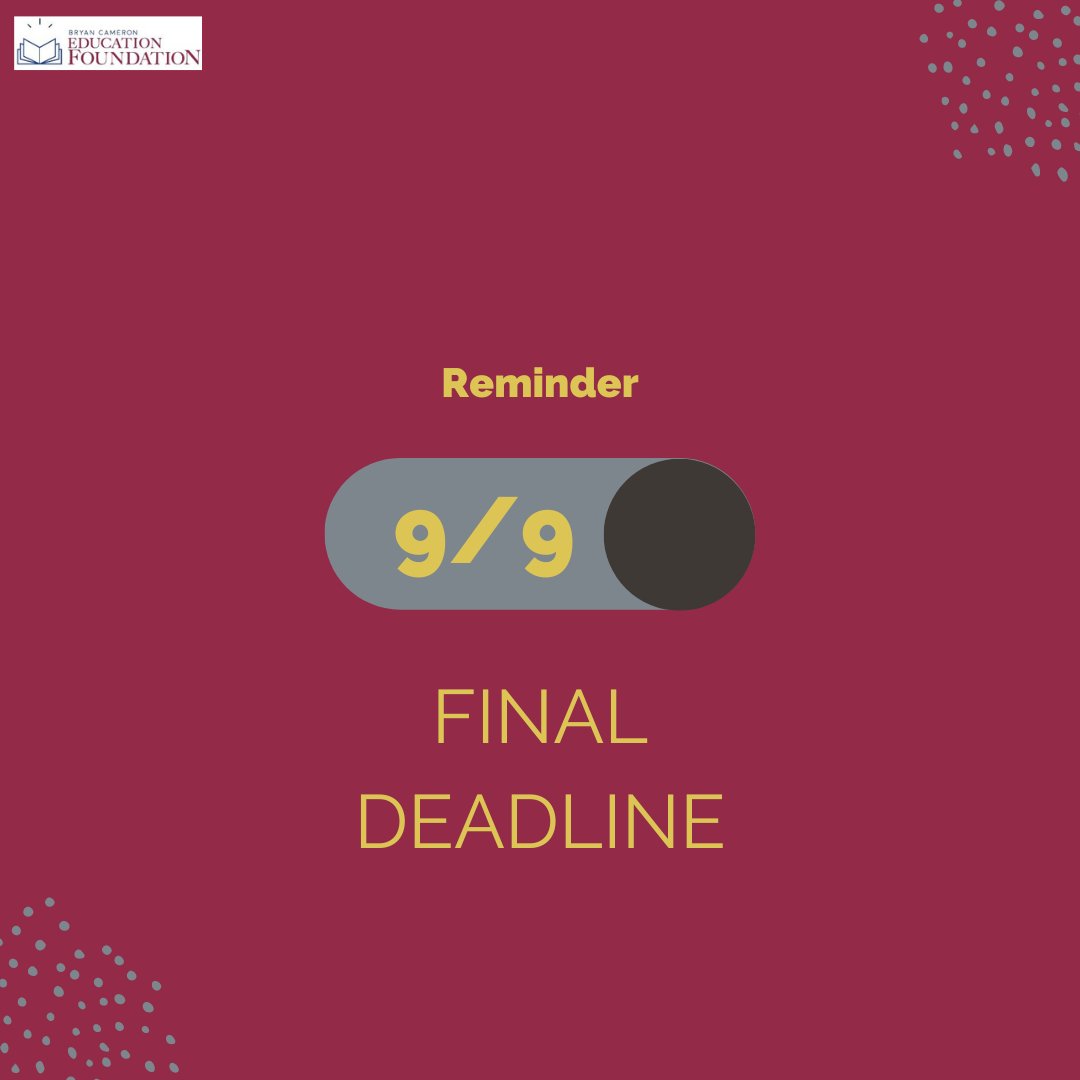 #classof2023 - there are LESS THAN TWO WEEKS before our FINAL deadline for the 4-year, full-tuition, impact-driven #CameronImpactScholarship.  We need no later than 9/9 at NOON PT:

- application
- two recommendations 
- unofficial transcript 

No exceptions.