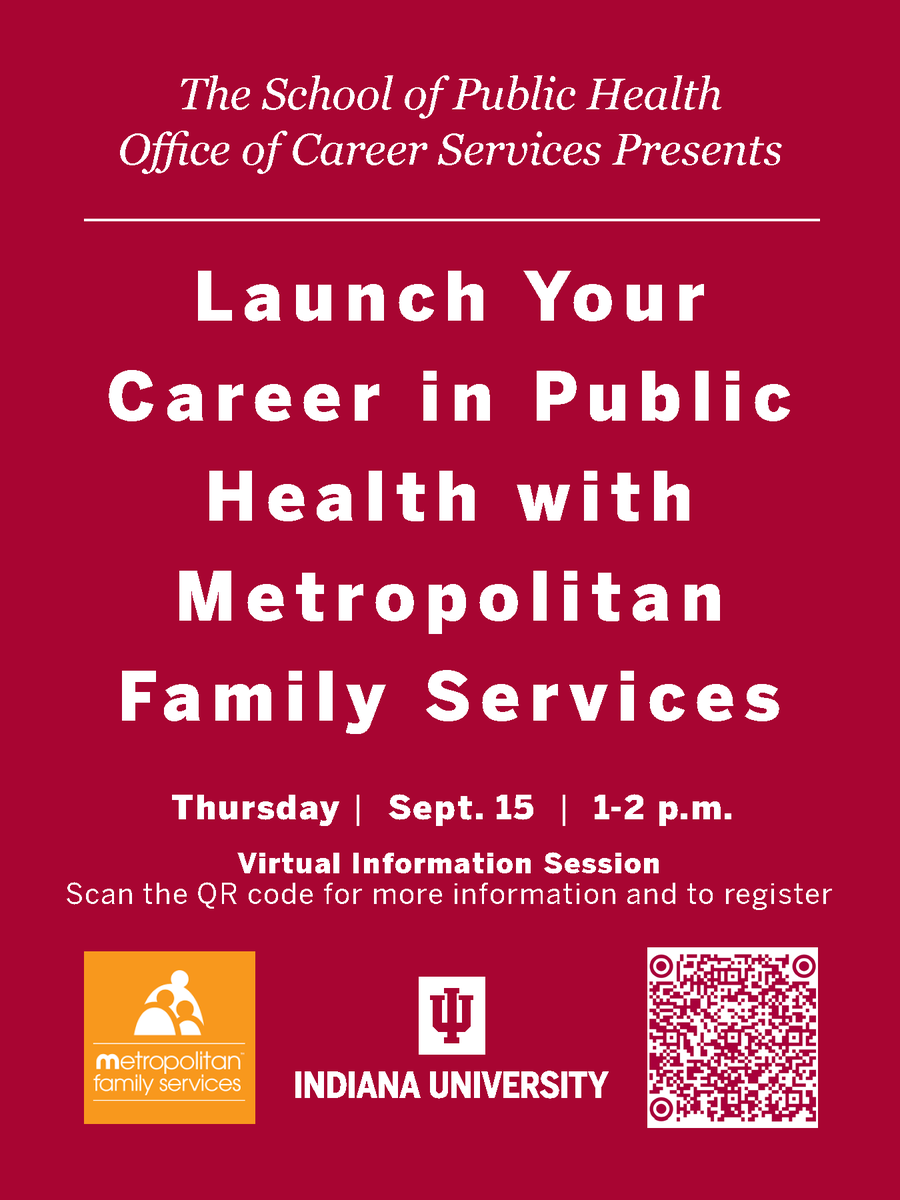 Hello, students! Join us for an information session with Metropolitan Family Services next week. Scan QR code to register. #publichealth #communitywork #family #behavioralhealth