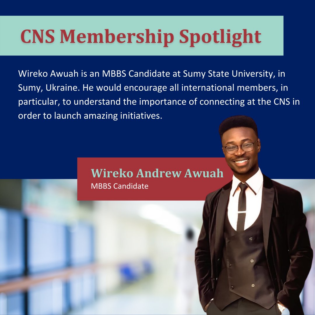 CNS_Update's tweet photo. This month's member spotlight is MBBS Candidate, @Andy35138551! Studying at Sumy State University in Ukraine, he was the first international student to winning the university's best medical student award in 2020. Want to be featured as our next spotlight? https://t.co/J3DqoTPF5i https://t.co/EaW0W8pLOA