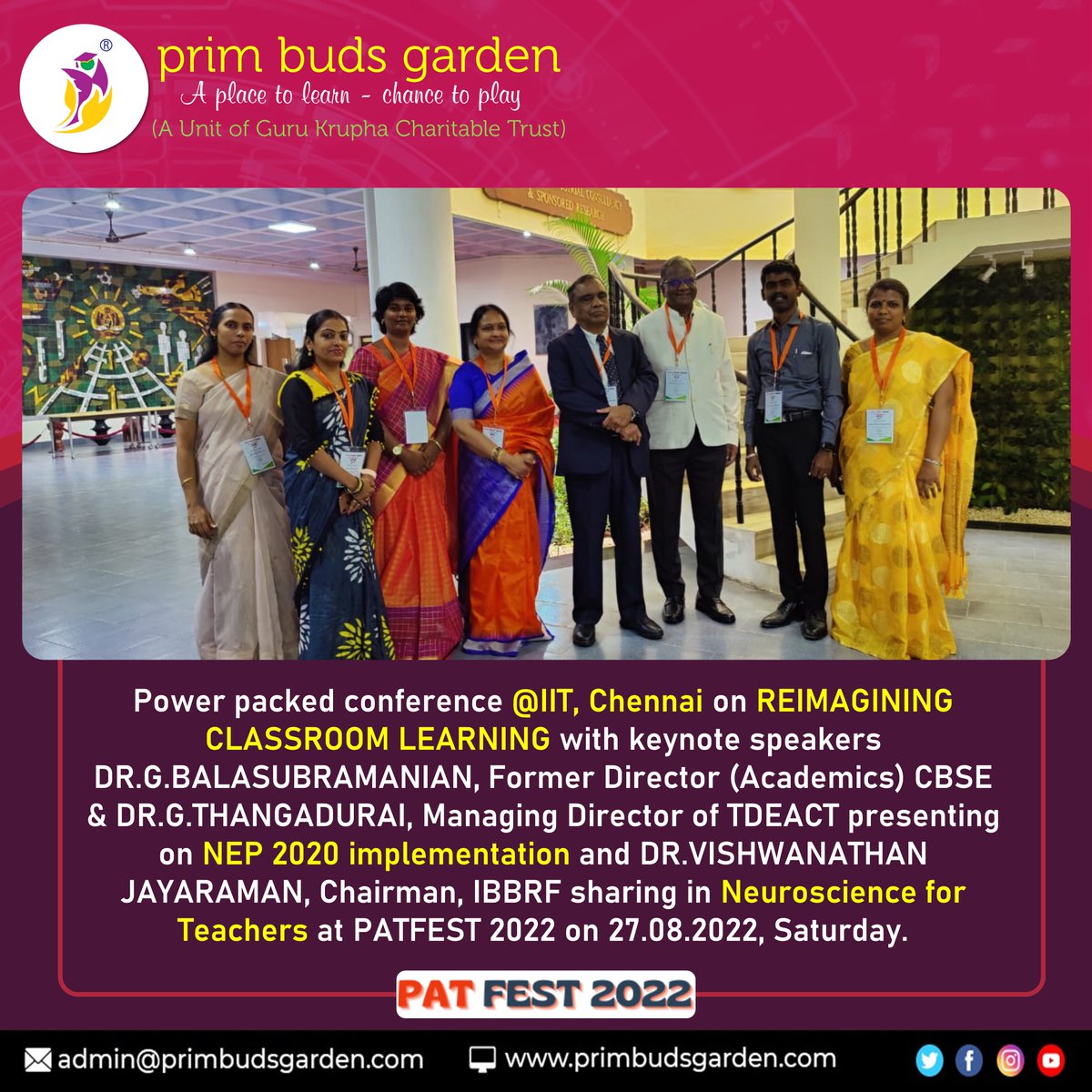 primbudsschool's tweet photo. Happy to be the part of power packed conference @IITChennai on REIMAGINING CLASSROOM #LEARNING at #PATFEST 2022 on 27.08.2022, Saturday.
#primbudsgardenschools #school #learning #schooltime #kids #didyouknow #facts #covid19 #perumbakkam #washermenpet #tollgate #tiruvottiyur #DYK https://t.co/wyL9G6M68j
