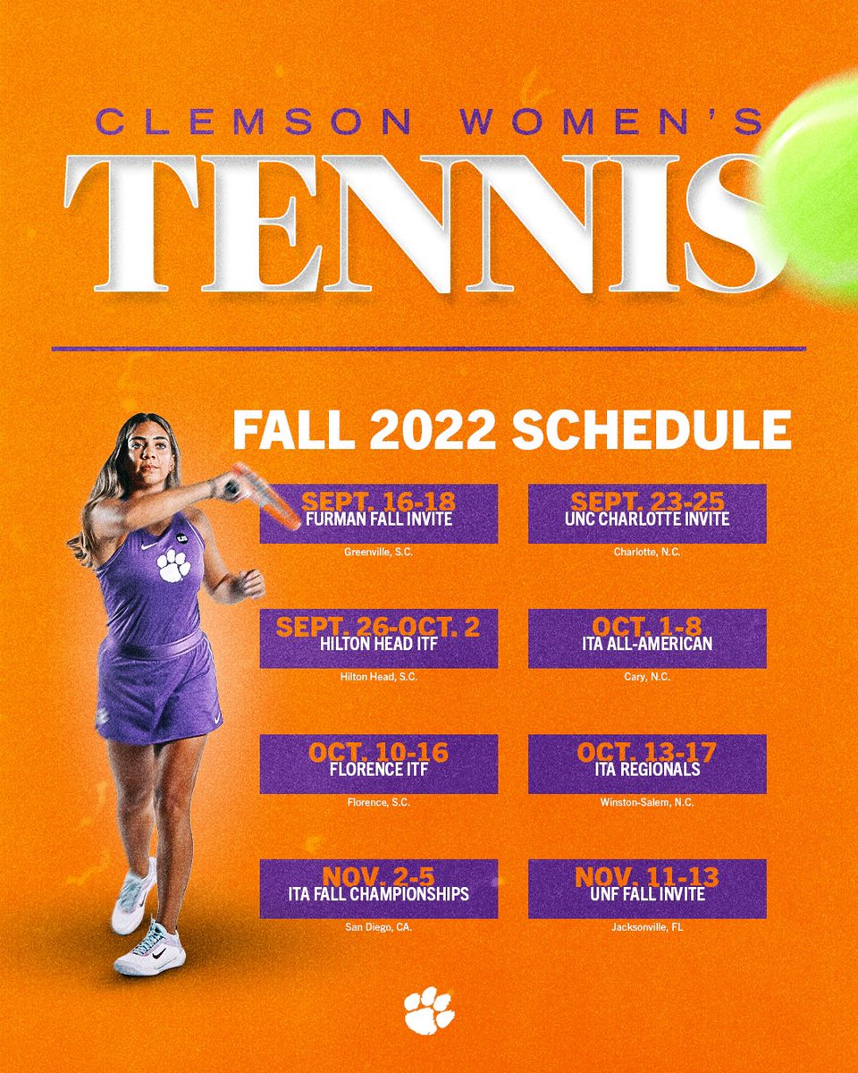 ClemsonWTennis's tweet photo. We’ve got a full slate this fall 💪

#TiGeRIT https://t.co/BEBd5robmy