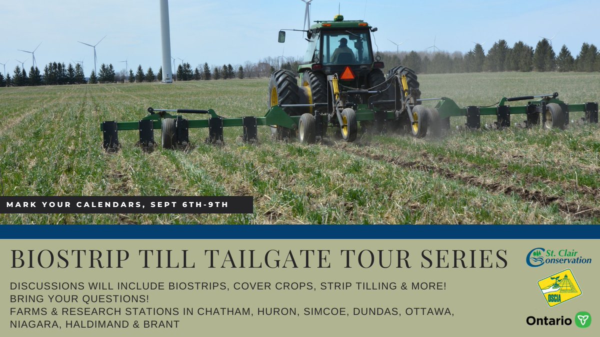 stclairregionca's tweet photo. Don't forget, next week we will be co-hosting with @OMAFRA and @OntarioSoilCrop the #BioStripTill Tailgate Tour Series!
Stops Chatham, Huron, Simcoe, Dundas, Ottawa, Niagara, Haldimand, and Brant from Sept 6th-9th! #ontag
Find more here: https://t.co/RBAk2GZdY2 https://t.co/CAlUSExngv