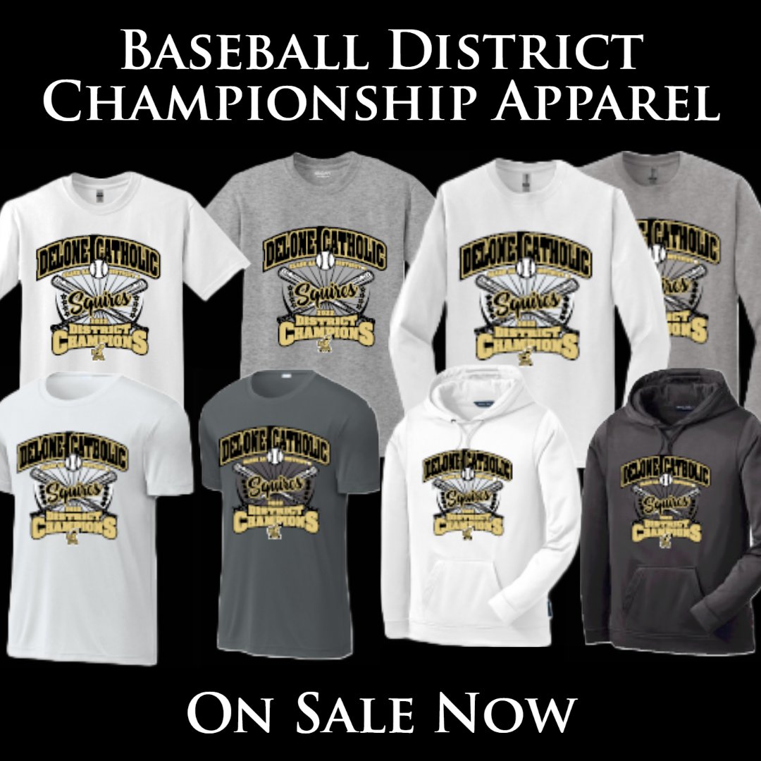 Delone_Catholic's tweet photo. 📣Attention #DCHSBaseball ⚾ fans. The Athletic Association is offering Baseball District Championship Apparel, previously sold only to the players' families, to all of @SquireNation.
Use this order form: https://t.co/SPV4Ph1JSE. Orders due to Athletics Office by Sept. 23. https://t.co/PYtZCHfdE4