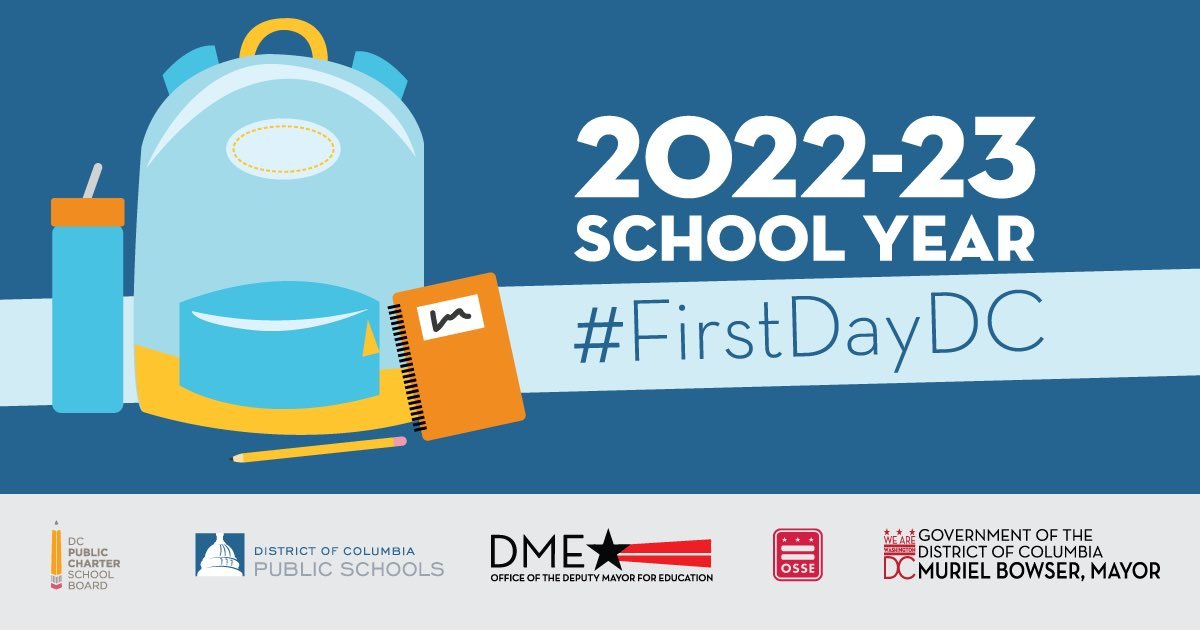 DMEforDC's tweet photo. Wishing our students, families, educators, and staff a wonderful start to the 2022-23 School Year! We're excited to have you back!
#FirstDayDC https://t.co/mAUrPpdqm7
