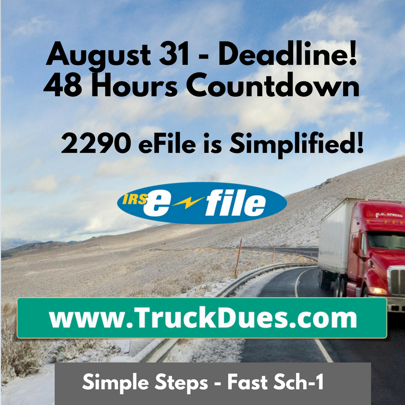easy2290's tweet photo. The IRS reminds those who have registered, or are required to register, large trucks that it's time to file Tax Year 2022 #Form2290, #HVUT - Heavy Highway Vehicle Use Tax Return. The deadline is August 31, 2022, for vehicles used on the road in July 2022. @Truckdues it is $7.99! https://t.co/re4kCLobX4
