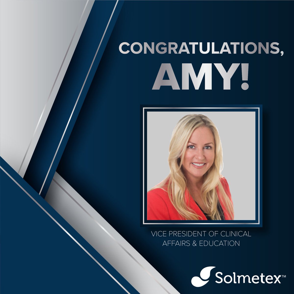#EmployeeAppreciation We want to congratulate Amy Gagne on her new role as Vice President of Clinical Affairs &amp; Education! Amy will collaborate with dental professionals, educating, building awareness, and driving adoption of our 3 brands; Solmetex, Sterisil, and DryShield.