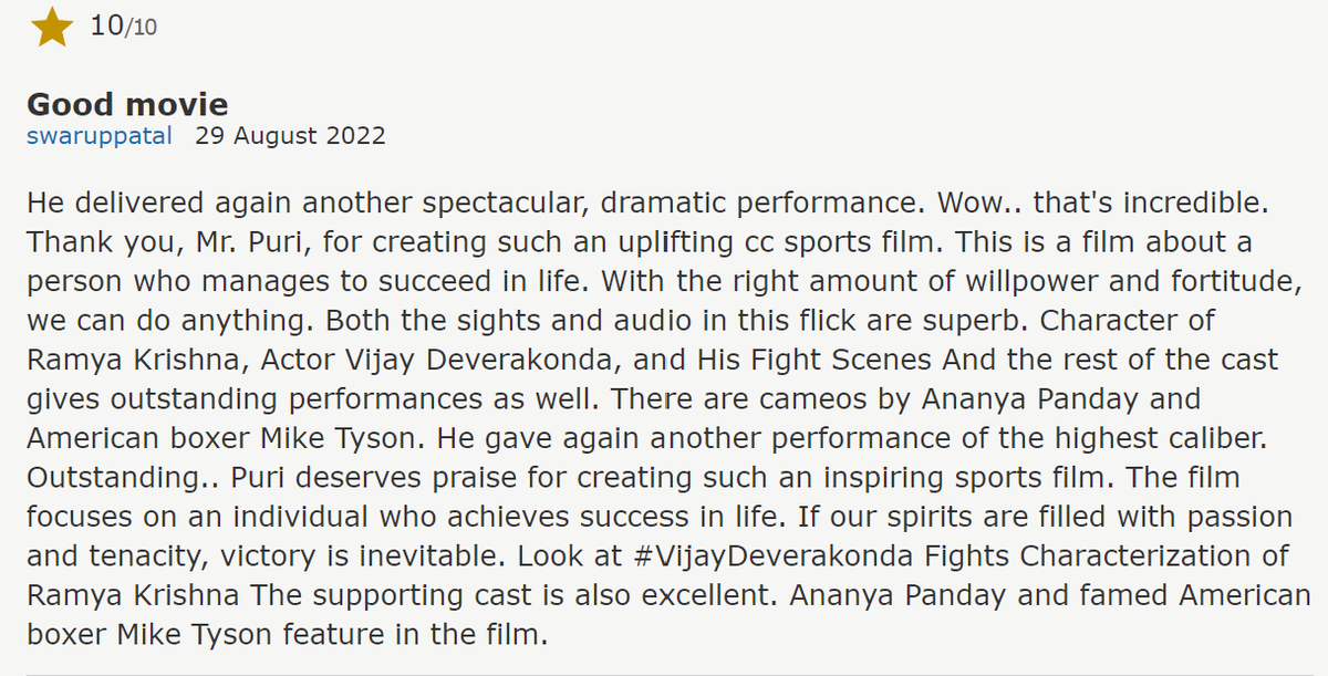 SujanFaster's tweet photo. If only they put so much effort in getting the script right as well.
#ligermoviereview #IMDb #botsinaction https://t.co/lfuzp6VAbE