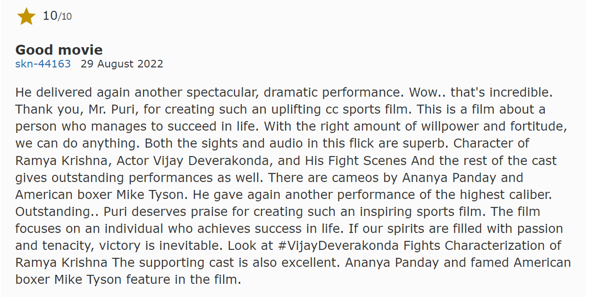 SujanFaster's tweet photo. If only they put so much effort in getting the script right as well.
#ligermoviereview #IMDb #botsinaction https://t.co/lfuzp6VAbE