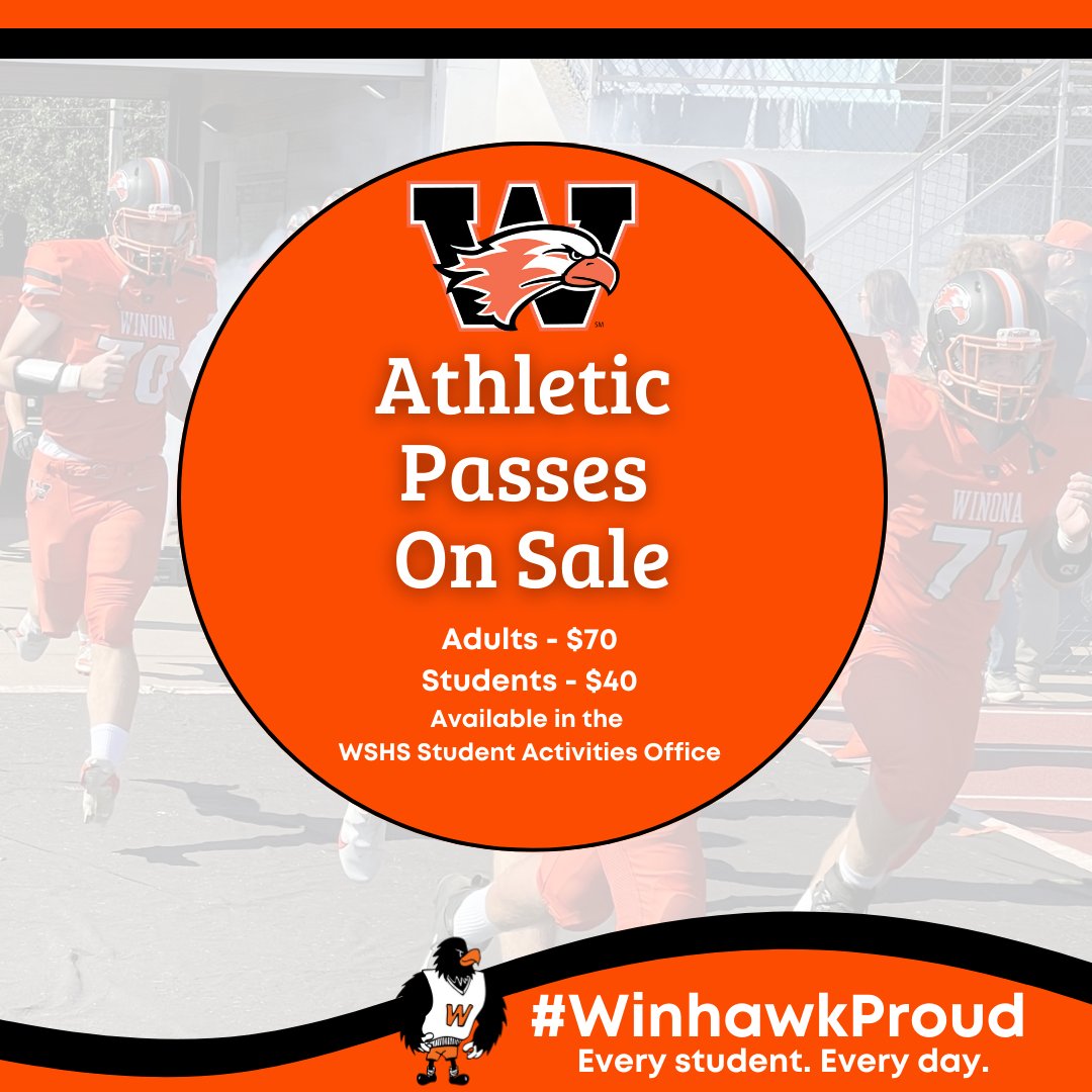 Do you want to cheer for the Winhawks this year? Make sure you have your athletic event pass. It's $70 for adults, $40 for students and available in the WSHS Activities Office now! 

#WinhawkProud
#WhyWAPS