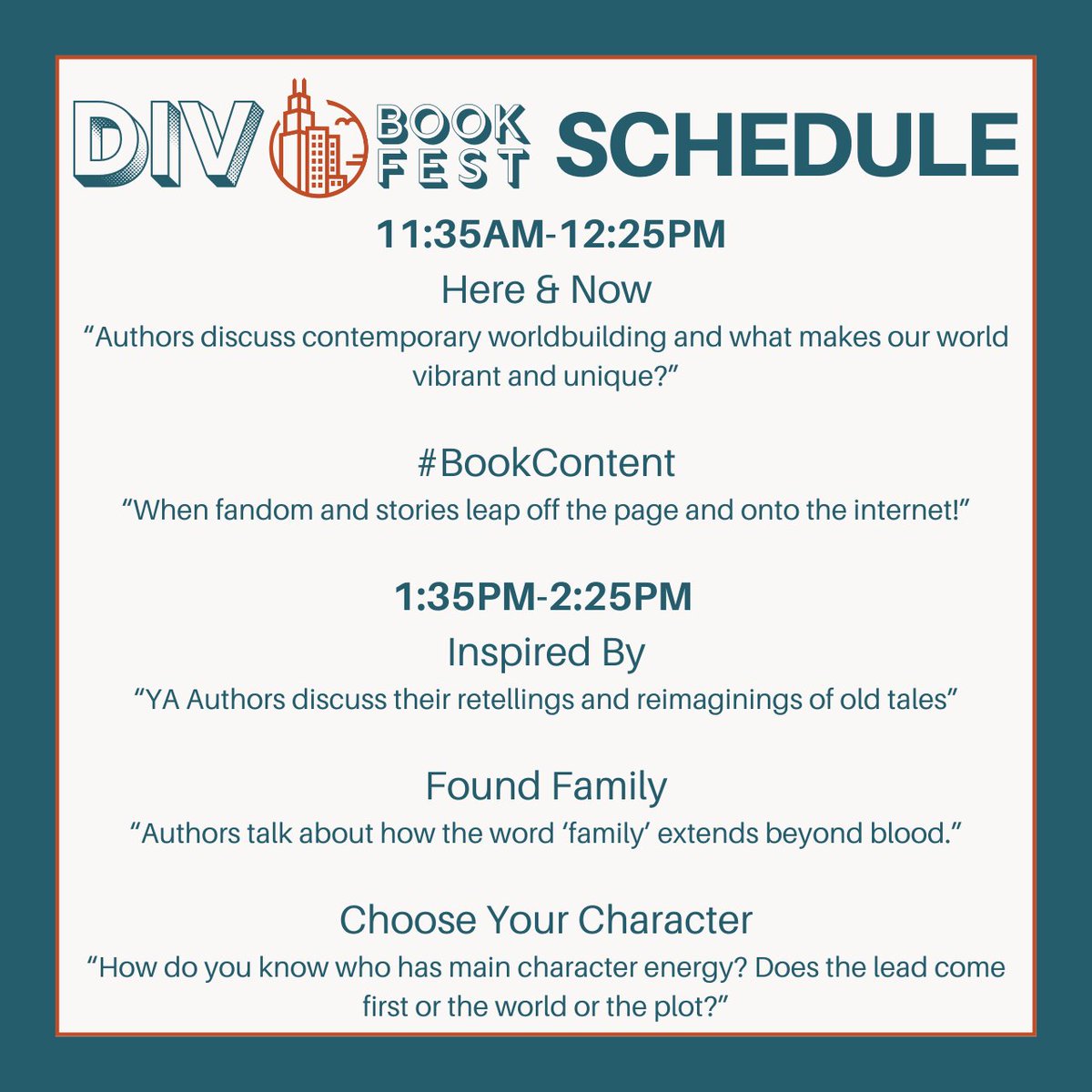 DivBookFest's tweet photo. Our full #DivBookFest panel schedule is LIVE! Check out the amazing panels topics! And join us on Sept. 17th 2022 for a day of fun talks, meet some fave authors, discover new faves, &amp; get your books signed! https://t.co/4Hb0PVFnlh https://t.co/qbzxGqlP3L