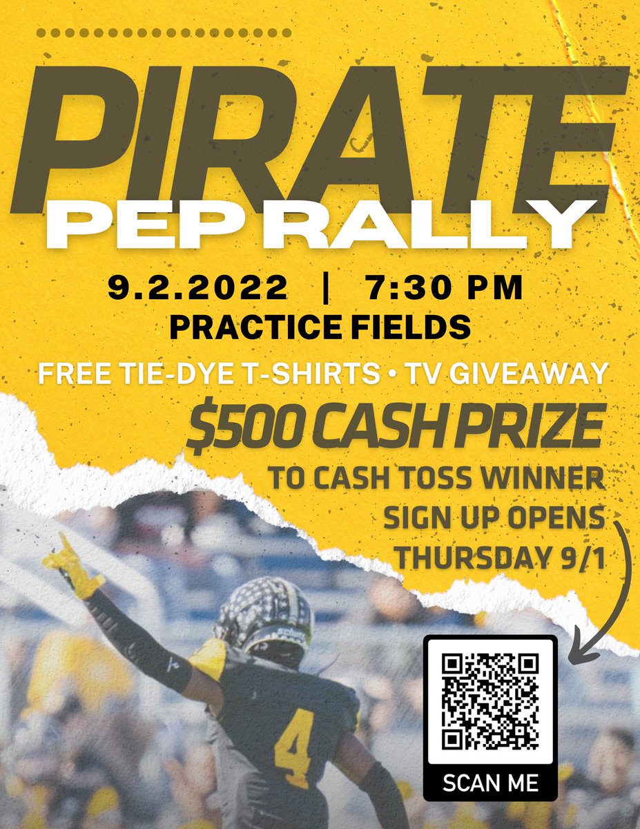 The Pirate Pep Rally is this Friday! @SouthwesternU students can sign-up for the Friday Night Live cash toss game with $750 in cash prizes ($500 to the winner). We're also giving away a 50' Vizio TV. Activities start at 7:30; Pep Rally is at 8:00. Rain or shine.