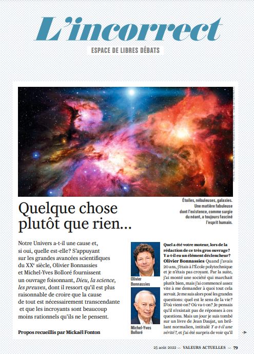 dieu_preuves's tweet photo. Retrouvez l'intégralité de l'interview de Michel-Yves Bolloré et Olivier Bonnassies avec Mickaël Fonton sur Valeurs Actuelles : Quelque chose plutôt que rien...
https://t.co/fmrD5xQ149...  
#Dieulasciencelespreuves https://t.co/1OrwIBURXG