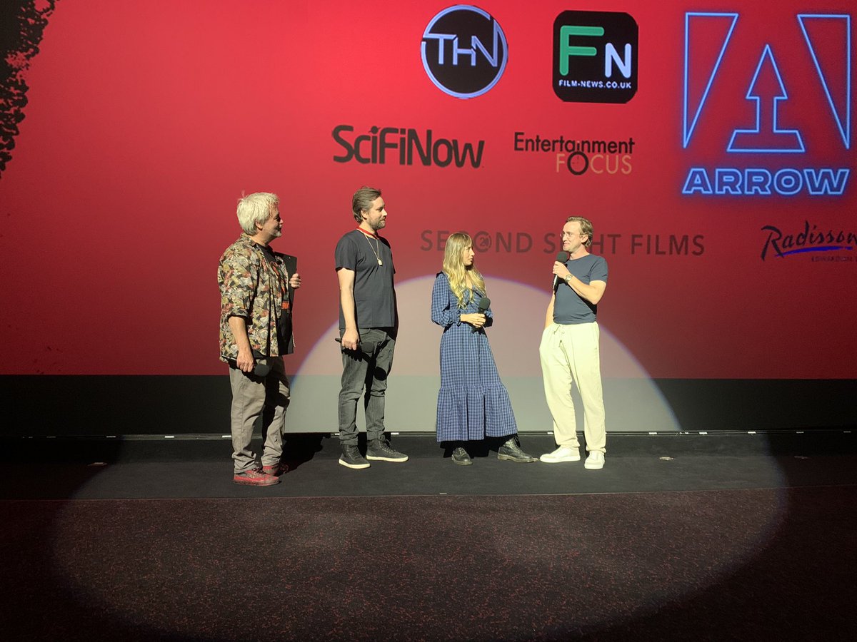FrightFest's tweet photo. The World Premiere of BURIAL just took place at #ArrowFrightFest After the screening @bennytoint @TomFelton and Charlotte Vega chatted to @paulmcevoy about the film. #FF22 https://t.co/zsbWRVdDjo