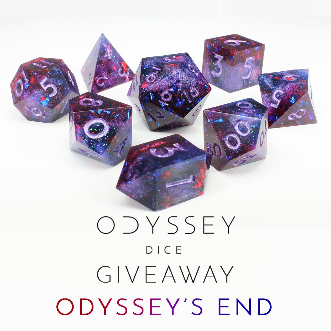 OdysseyDice's tweet image. To thank everyone for the support on our Kickstarter we're doing another giveaway! This time for the set that won the dice tournament! 

To sign up
1. Follow this account
2. Like+RT this tweet! 

We're giving away another set on Instagram! Goodluck everyone!
#dice #ttepg #dnd5e