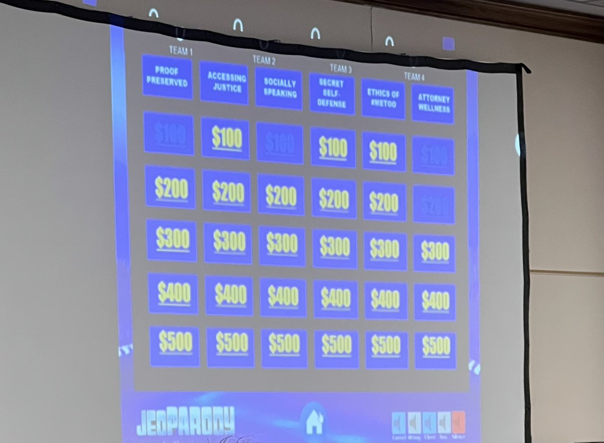 YoungWilliamsPC's tweet photo. ⚖️For #ChildSupportAwareness Month, #YoungWilliams is hosting a 1-Day CLE for attorneys in Nashville, TN. Right now, we are learning about rules of professional responsibility playing Jeopardy.
#InTheFormofaQuestion https://t.co/NukoFg50Z0