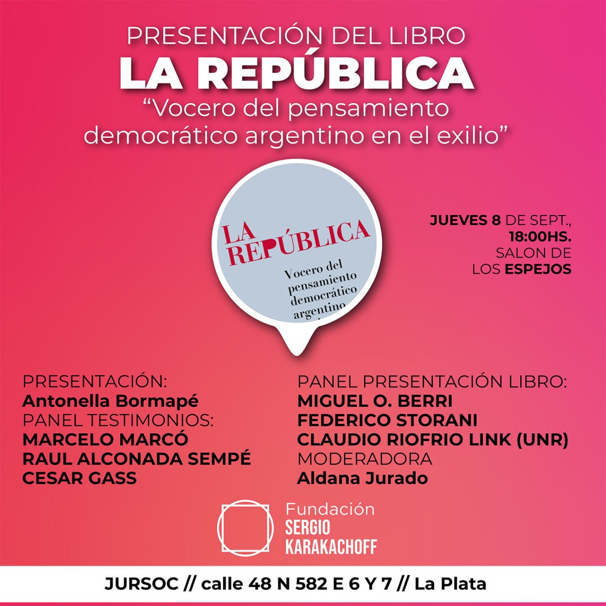 📢 Próxima actividad, la semana que viene les queremos informarles que estaremos presentando el libro en la ciudad de #LaPlata 

📆 Jueves 8 de Septiembre
⏰️ 18:00hs
🏢 Salón de los Espejos

Los y las esperados para seguir cantando la historia, NUESTRA historia ! 🇦🇷🇵🇱