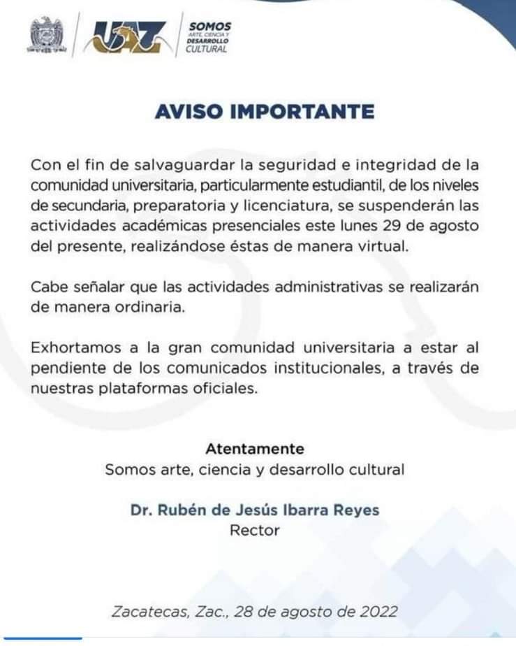 Elitoga06's tweet photo. Qué lamentable que, por razones de inseguridad, las instituciones se vean obligadas a frenar la educacion, una de las únicas verdaderas armas para combatir la delincuencia https://t.co/033vgdSc94
